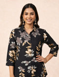 Elegant Women's Black Floral Printed Shirt | Regular Fit Casual Tunic Top