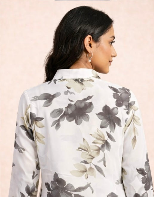 Elegant Women's Off-White Floral Printed Shirt | Regular Fit Casual Tunic Top