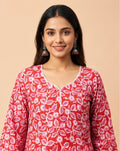 Pink Floral Print Women’s Cotton Tunic Top with 3/4 Sleeves