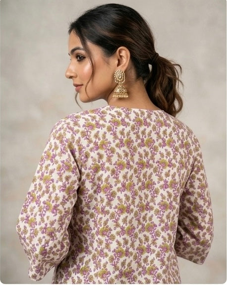Pastel Floral Print Cotton Casual Top