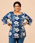 Blue Floral Print Women’s Cotton Tunic Top