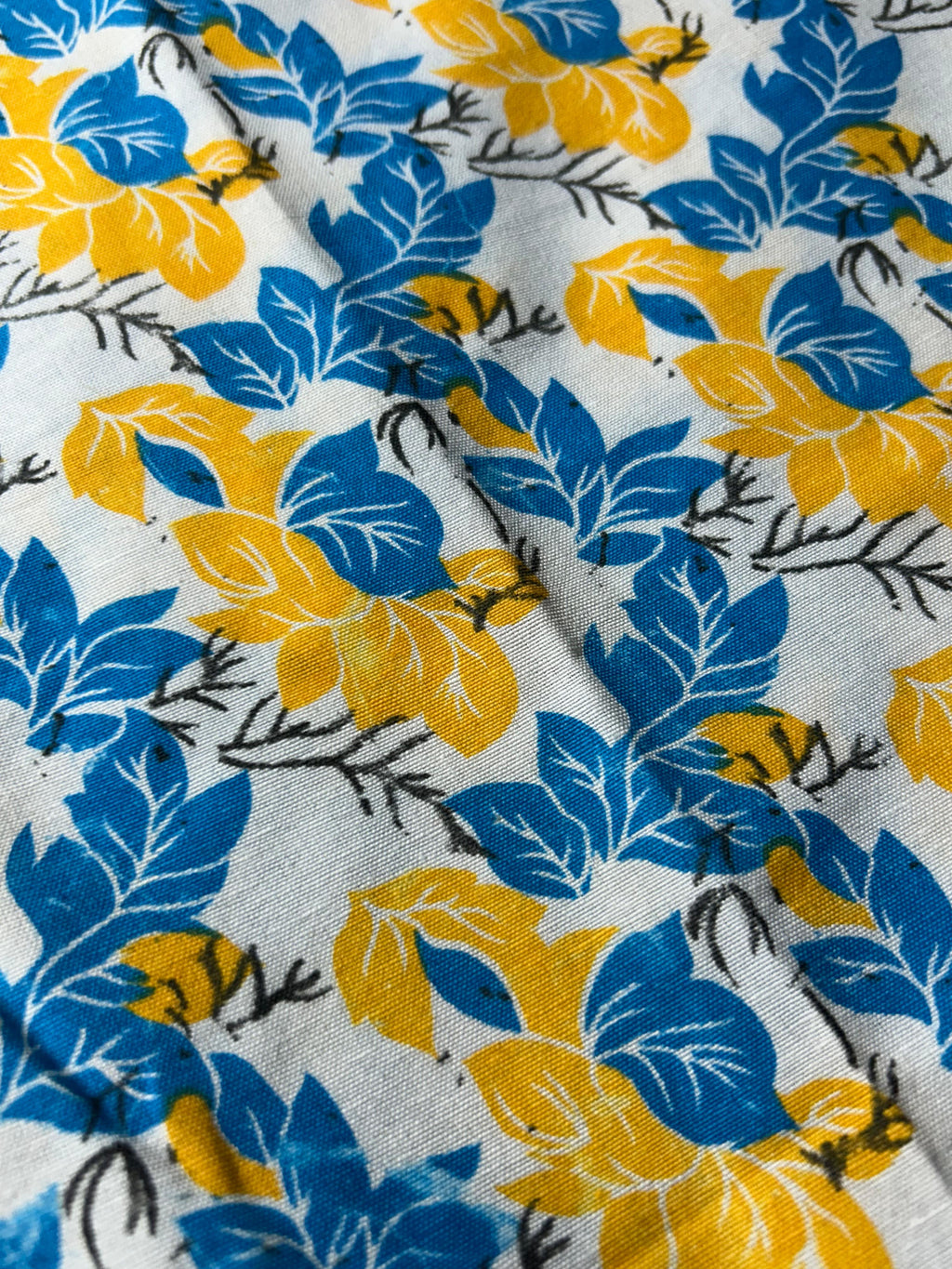 Blue & Yellow Floral Print Cotton Casual Top