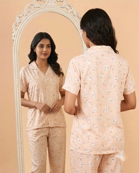 Elegant Floral Print Cotton Nightwear Set for Women | night suit for women & girls
