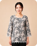 Grey Paisley Printed Premium Kurti Top