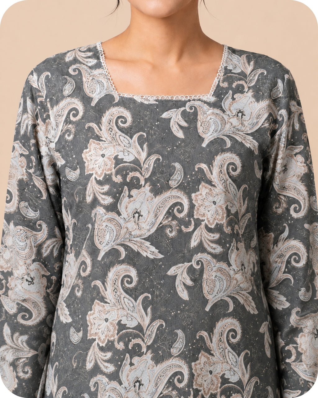 Grey Paisley Printed Premium Kurti Top