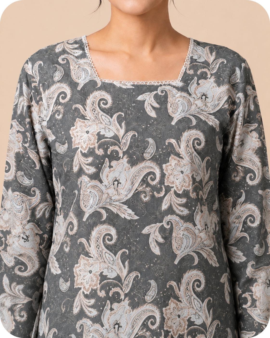 Grey Paisley Printed Premium Kurti Top