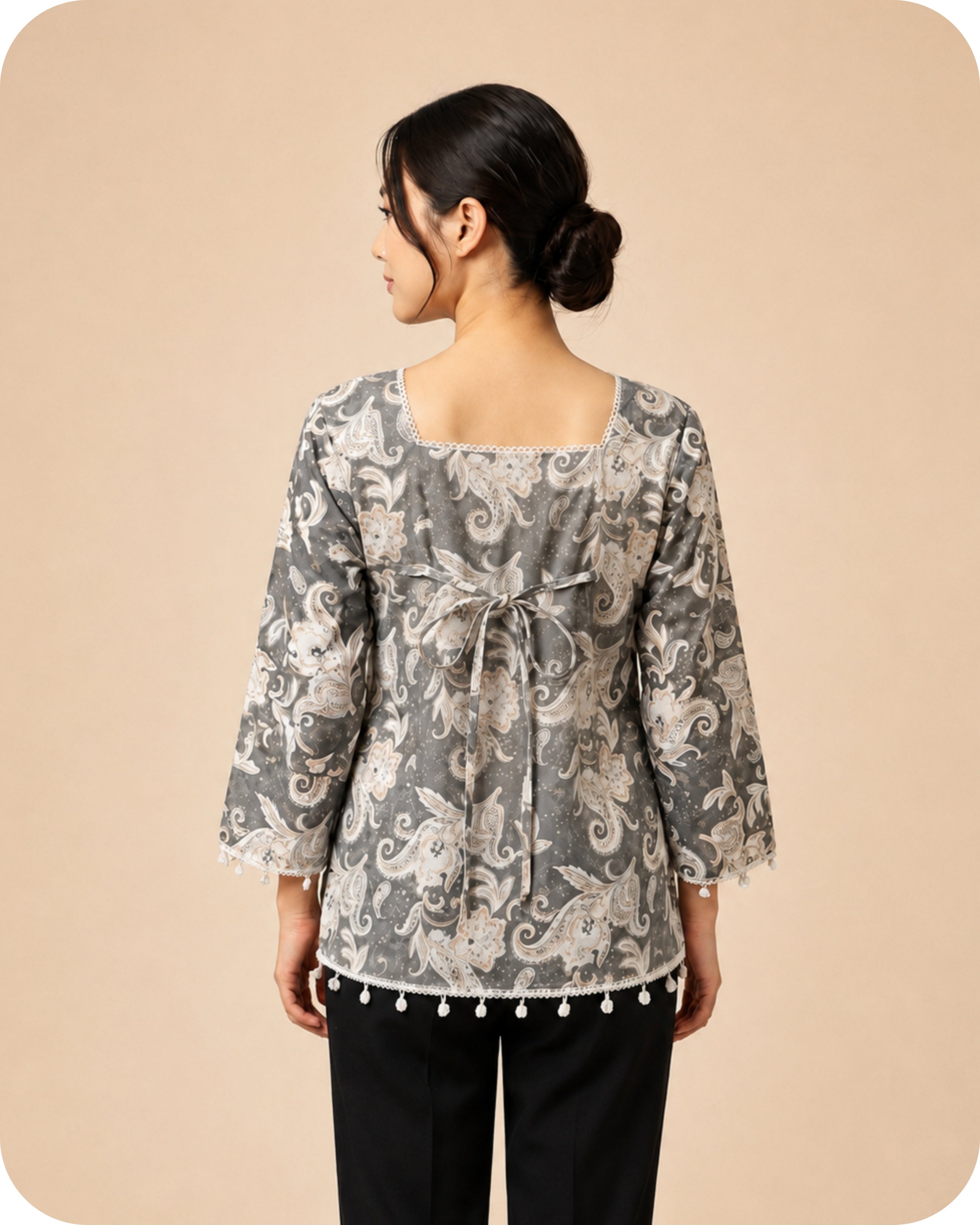 Grey Paisley Printed Premium Kurti Top
