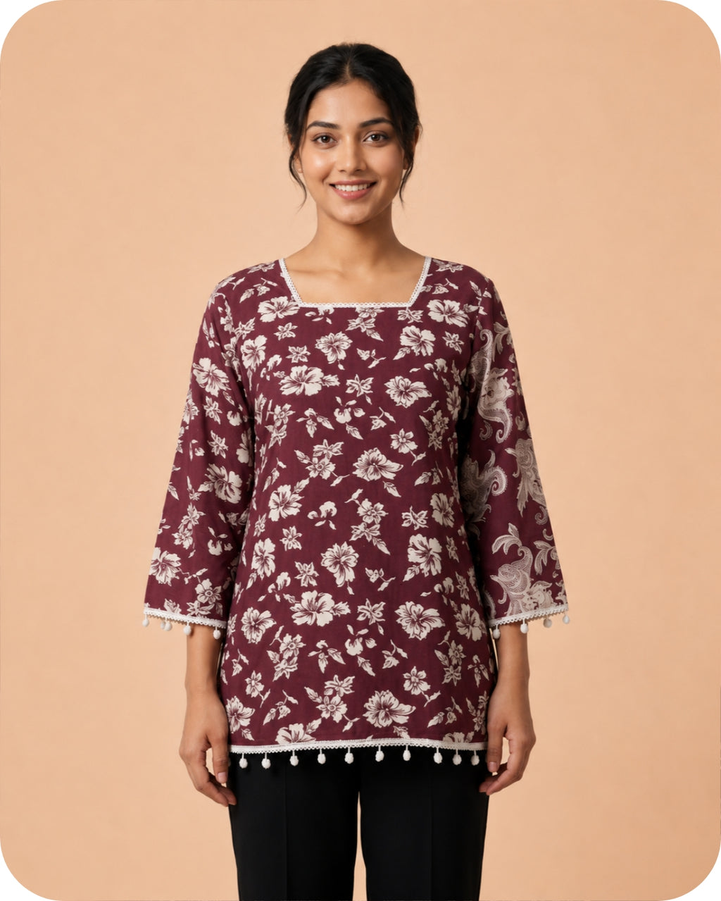 Elegant Maroon Floral Print Kurti for Women