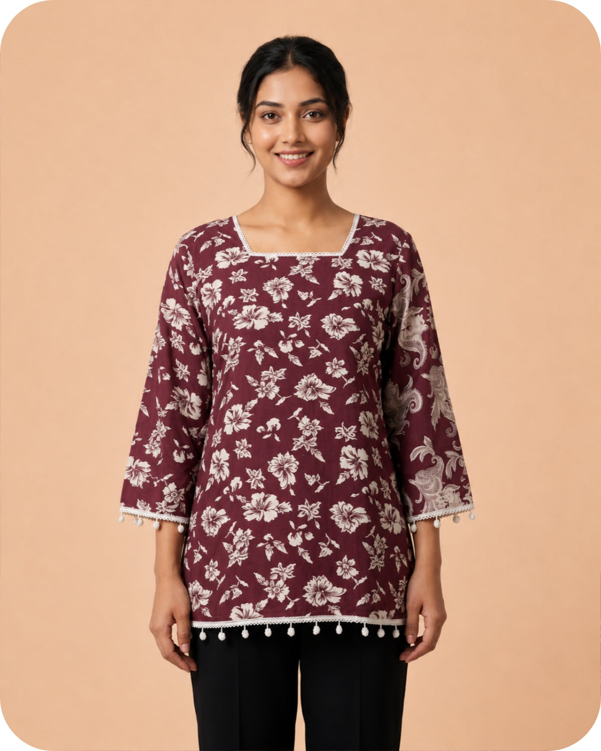 Elegant Maroon Floral Print Kurti for Women