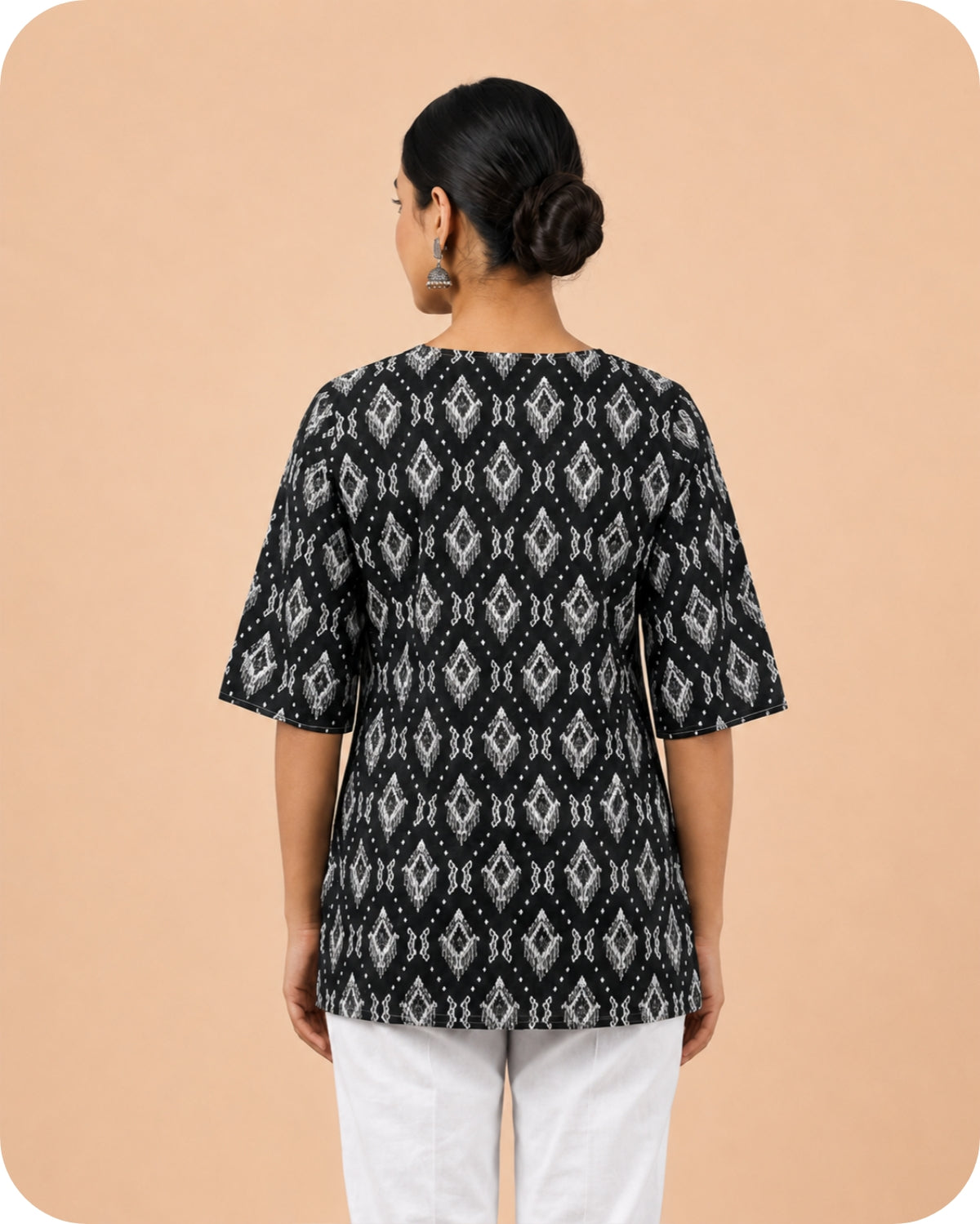 Black Ikat Printed Ethnic Kurti Top for Women